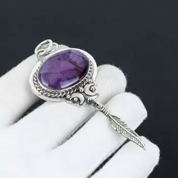 Подвеска ручной работы из аметиста с подвеской в виде пера из стерлингового серебра 925 пробы — идеальный подарок на Рождество, Новый год или любой другой праздник для нее 2.75 фиолетовый