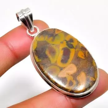 Подвеска ручной работы из бамбуковой яшмы с серебряным покрытием 925 пробы, 2,08 дюйма 2.08 коричневый