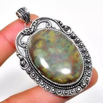 Подвеска ручной работы из бамбуковой яшмы с посеребренным камнем 925 пробы 2,27 дюйма 2.27 коричневый