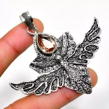 Подвеска ручной работы из драгоценного камня морганит с серебряным покрытием 925 пробы 2,46 дюйма 2.46 персиковый