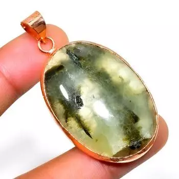 Подвеска ручной работы из драгоценного камня пренит с серебряным покрытием 925 пробы 2,08 дюйма 2.08 зелёный