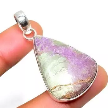 Подвеска ручной работы из драгоценного камня пурпурит с серебряным покрытием 925 пробы 1,70 дюйма 1.70 фиолетовый