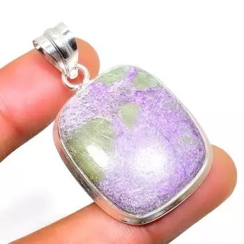 Подвеска ручной работы из драгоценного камня пурпурит с серебряным покрытием 925 пробы 1,70 дюйма 1.70 фиолетовый