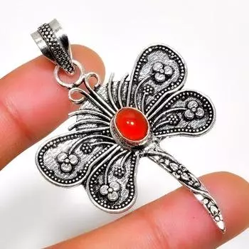 Подвеска ручной работы из драгоценного камня сердолик с серебряным покрытием 925 пробы 2,27 дюйма 2.27 красный