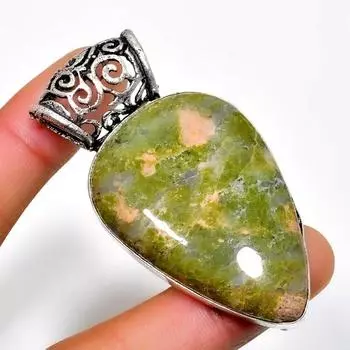 Подвеска ручной работы из драгоценного камня унакит с серебряным покрытием 925 пробы 2,46 дюйма 2.46 зелёный
