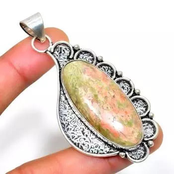 Подвеска ручной работы из драгоценного камня унакит с серебряным покрытием 925 пробы 2,72 дюйма 2.72 зелёный