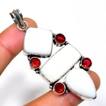 Подвеска ручной работы из граната сколецитом, посеребренная 925 пробы, 2,65 дюйма 2.65 белый