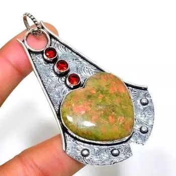 Подвеска ручной работы из граната унакита с посеребрением 925 пробы 2,84 дюйма 2.84 зелёный