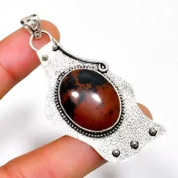 Подвеска ручной работы из красного дерева, обсидиана, посеребренная 925 пробы, 2,46 дюйма 2.46 коричневый