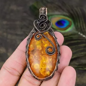 Подвеска ручной работы из медной проволоки из натурального балтийского янтаря 2,96 M9E49