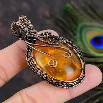 Подвеска ручной работы из медной проволоки из натурального балтийского янтаря 2,48 M8H53