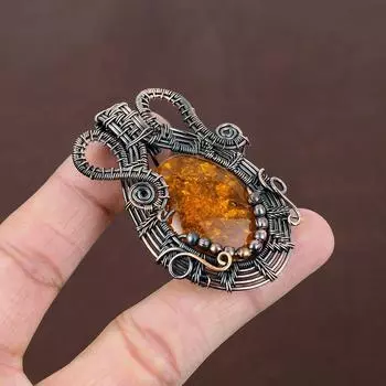 Подвеска ручной работы из медной проволоки из натурального балтийского янтаря длиной 2,36 дюйма K3W54