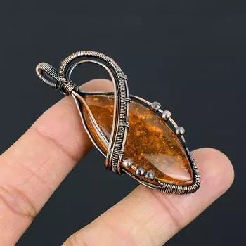 Подвеска ручной работы из медной проволоки из натурального балтийского янтаря, длина 2,76 дюйма, O3E20