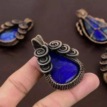 Подвеска ручной работы из медной проволоки из натурального лазурита 2,36 дюйма P6K80