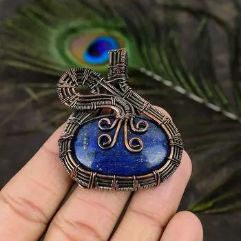 Подвеска ручной работы из медной проволоки из натурального лазурита, 2,21 дюйма, W3F41