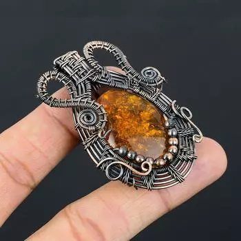 Подвеска ручной работы из медной проволоки из натурального балтийского янтаря длиной 2,36 дюйма l2O86