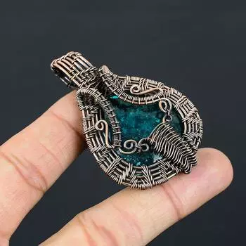 Подвеска ручной работы из медной проволоки из натурального синего балтийского янтаря длиной 2,36 дюйма e3c04