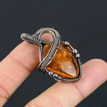 Подвеска ручной работы из медной проволоки из натурального балтийского янтаря длиной 1,77 дюйма T7W63