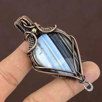 Подвеска ручной работы из медной проволоки из натурального опала Owyhee, 2,35 дюйма, P0q23