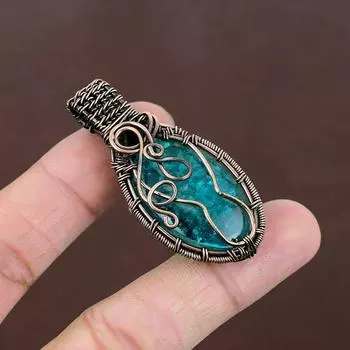 Подвеска ручной работы из медной проволоки из натурального синего балтийского янтаря длиной 2,56 дюйма S6r61