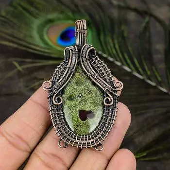 Подвеска ручной работы из медной проволоки из натуральной яшмы дракона 2,84 дюйма L8q46