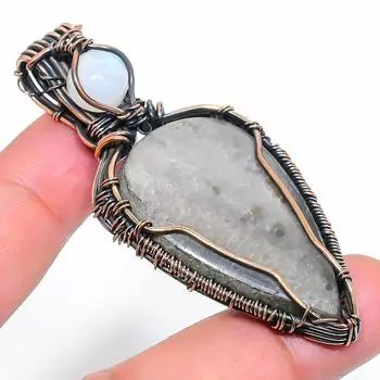 Подвеска ручной работы из медной проволоки из натурального ската, коралла, 2,76 дюйма, K3p63