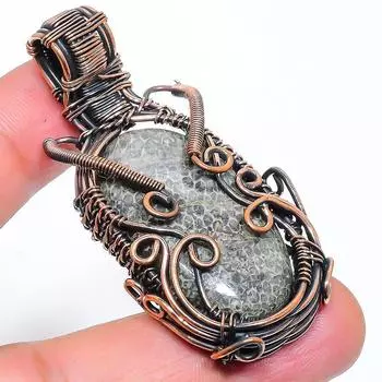 Подвеска ручной работы из медной проволоки из натурального ската, коралла, 2,36 дюйма, q6j60