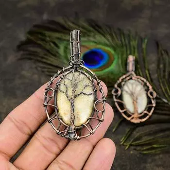 Подвеска ручной работы из медной проволоки из натурального ископаемого кораллового камня 3,07 дюйма n9a50