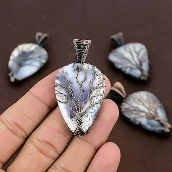 Подвеска ручной работы из медной проволоки из натурального дендритового опала, 2,36 дюйма, j3E92