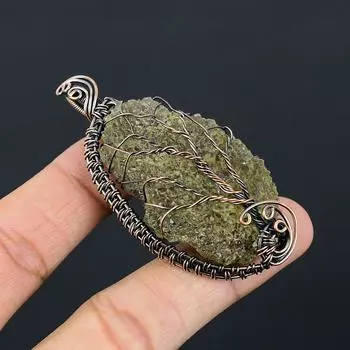 Подвеска ручной работы из медной проволоки из натурального необработанного пренита, 2,76 дюйма, c8s59