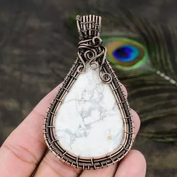 Подвеска ручной работы из медной проволоки из натурального камня говлит яшма 3,35 E3n93