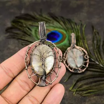 Подвеска ручной работы из медной проволоки из натурального шлейфового агата, 2,84 дюйма, g4e14