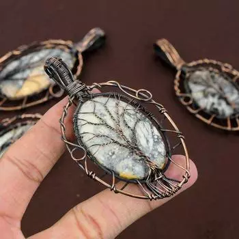 Подвеска ручной работы из медной проволоки из натуральной яшмы Малинга 3,35 дюйма O3j33