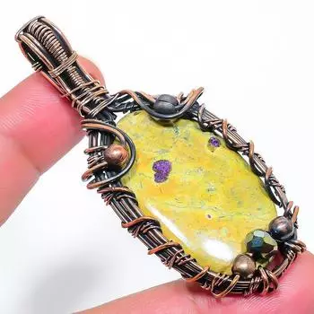 Подвеска ручной работы из медной проволоки из натурального драгоценного камня атлантисита 2,76 дюйма K6l21