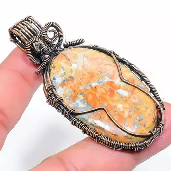 Подвеска ручной работы из медной проволоки из натуральной яшмы Малинга, размер 2,76 дюйма, H0B42