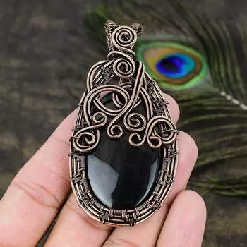 Подвеска ручной работы из медной проволоки из натурального обсидиана в форме глаза 3,27 U5k90