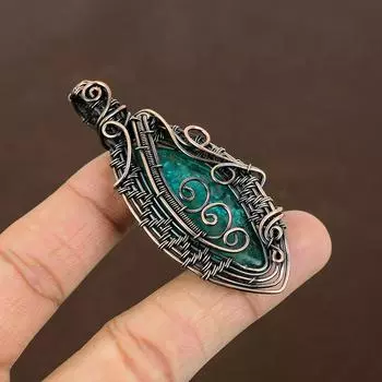 Подвеска ручной работы из медной проволоки из натурального синего балтийского янтаря длиной 2,76 дюйма T8u67