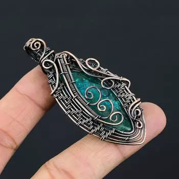 Подвеска ручной работы из медной проволоки из натурального синего балтийского янтаря длиной 2,76 дюйма R1Y94