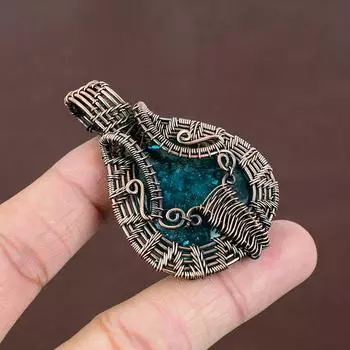 Подвеска ручной работы из медной проволоки из натурального синего балтийского янтаря 2,36 дюйма n2p08