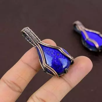 Подвеска ручной работы из медной проволоки из натурального лазурита, 2,3 дюйма, g5l98