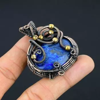 Подвеска ручной работы из медной проволоки из натурального лазурита, 2,17 дюйма p5W47