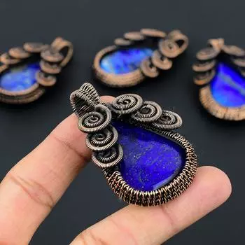 Подвеска ручной работы из медной проволоки из натурального лазурита, 2,36 дюйма f7V16