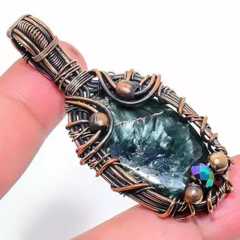 Подвеска ручной работы из медной проволоки из натурального серафинита 2,36 дюйма v0n21