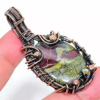 Подвеска ручной работы из медной проволоки из натуральной яшмы дракона 2,36 дюйма D6c16