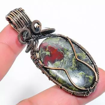 Подвеска ручной работы из медной проволоки из натуральной яшмы дракона 2,64 дюйма z8q76