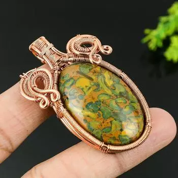 Подвеска ручной работы из медной проволоки из натуральной бамбуковой яшмы 2,17 D3e15