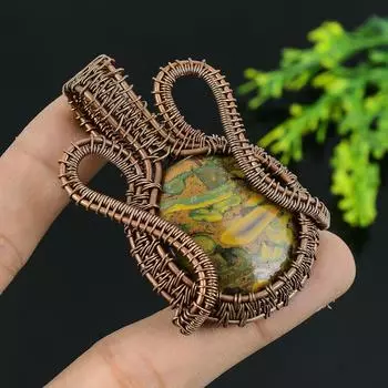 Подвеска ручной работы из медной проволоки из натурального бамбука, яшмы, 2,25 z4e46