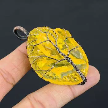 Подвеска ручной работы из медной проволоки из натурального желтого грубого хрусталя длиной 2,76 дюйма V5s85