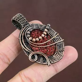 Подвеска ручной работы из медной проволоки из натурального красного титана Друзы 2,36 дюйма l1j95