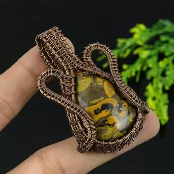 Подвеска ручной работы из медной проволоки из натуральной бамбуковой яшмы 2,25 Z0g81